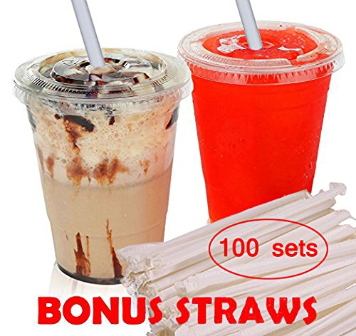 100 Sets 16 oz. Clear Cups With Lids & Straws CLEAR plastic Cups for Iced  Coffee Bubble Boba Tea Smoothie ,slush,cold drinks – PLUS 100 wide  Individually Wrapped smoothie straws – Decony